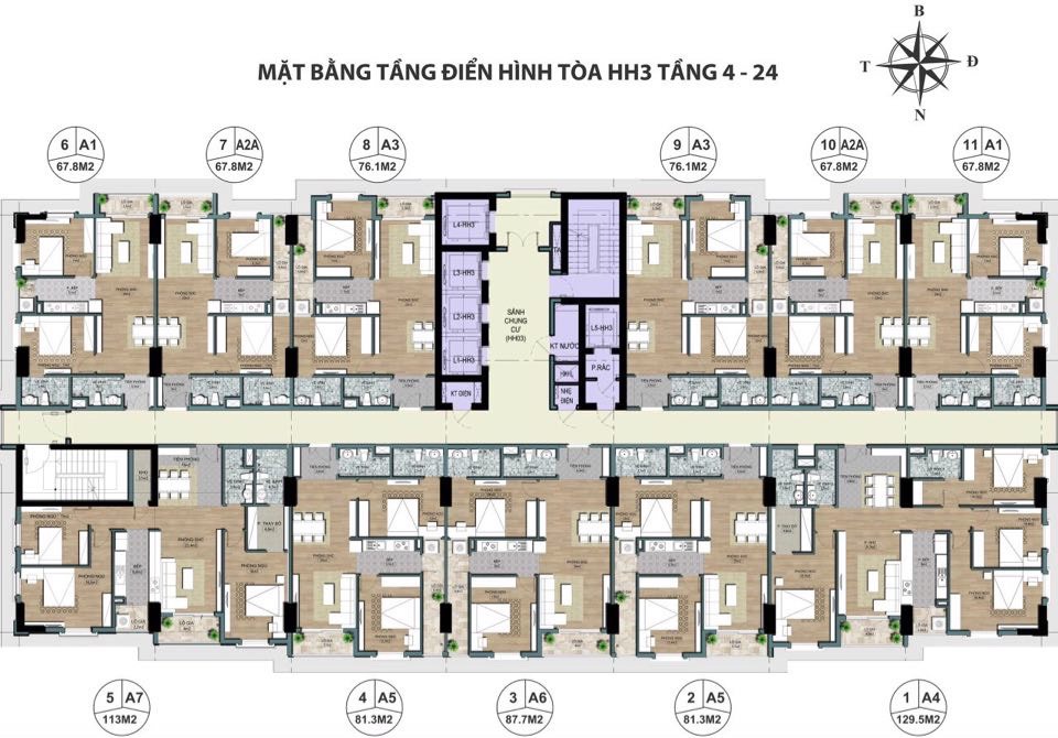 Bán căn hộ 3 ngủ tại dự án The Jade Orchid Vimefulland, diện tích 128m2, Ban công Đông Nam