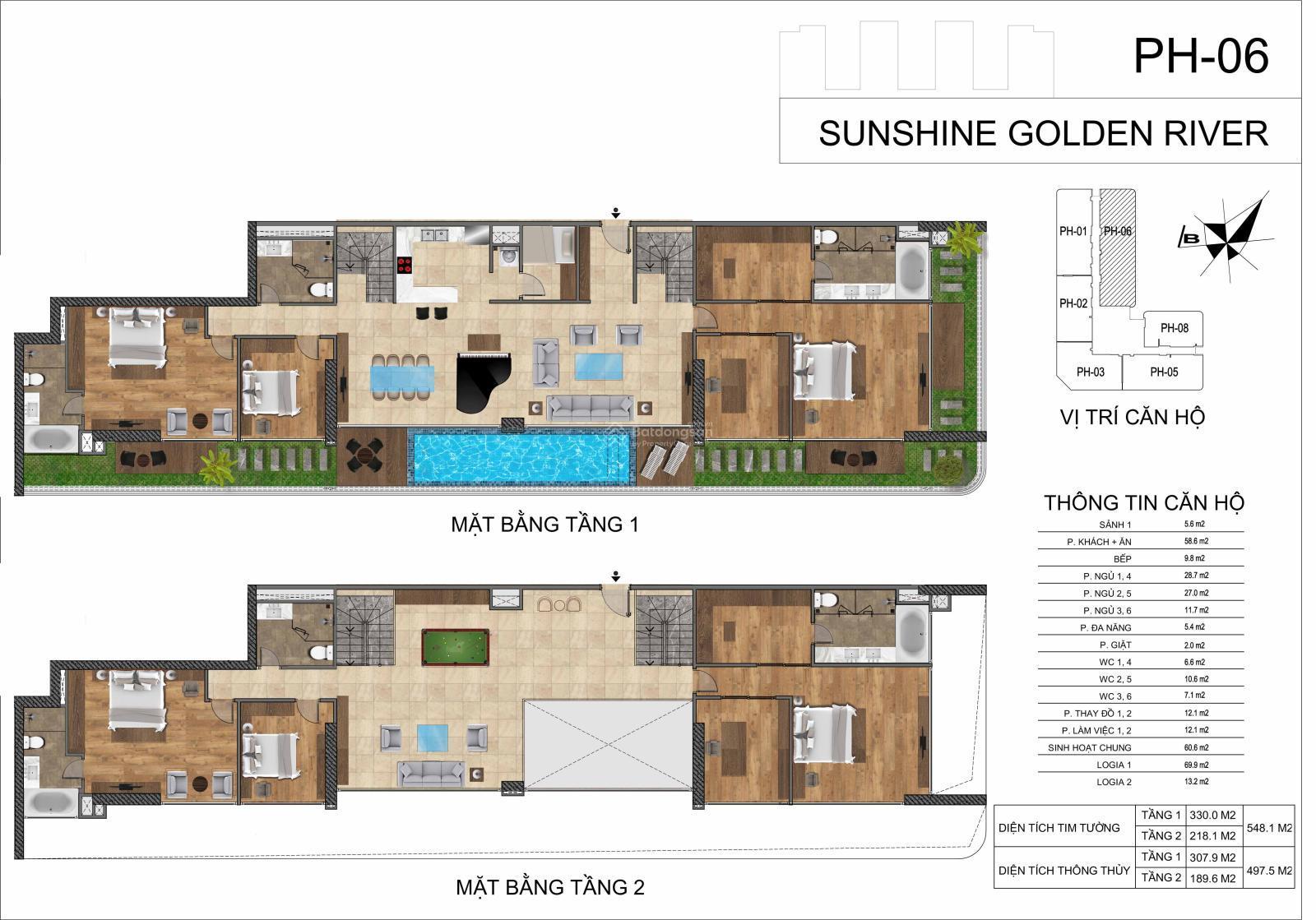 Bán Duplex Sunshine Golden River diện tích 497m2/6 phòng ngủ view sông Hồng, cầu Nhật Tân 2
