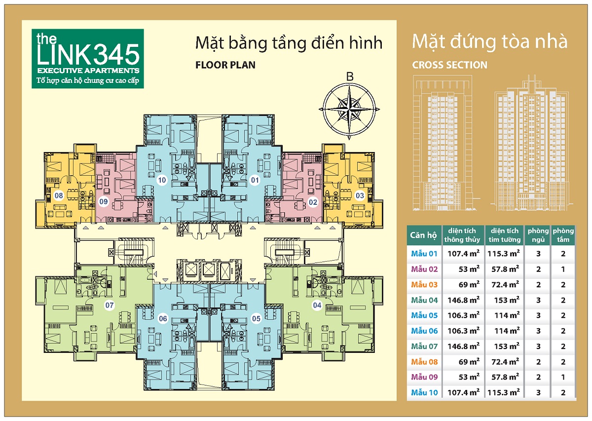 Mặt bằng thiết kế căn hộ The Link Ciputra