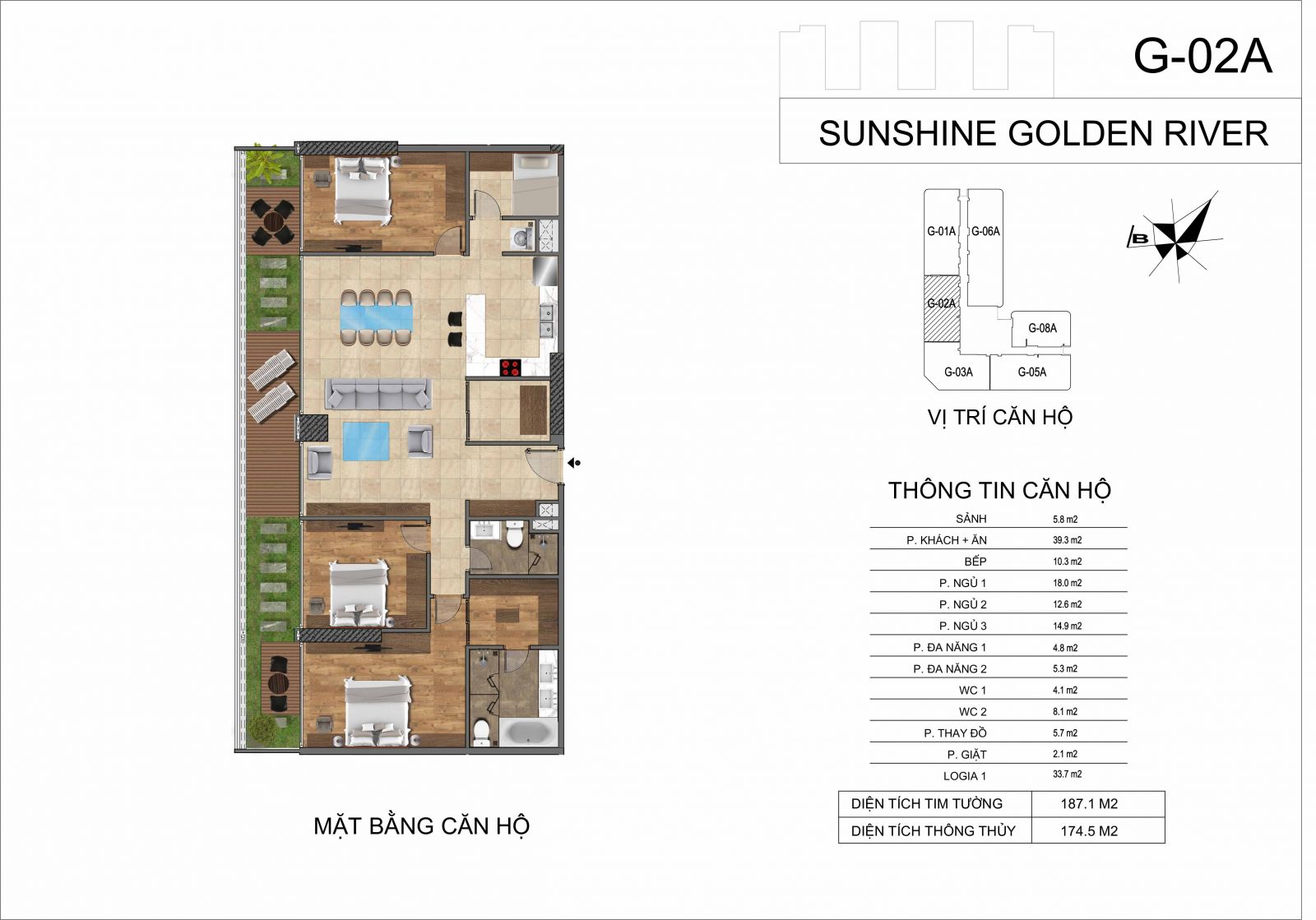 Mặt bằng căn hộ 3 phòng ngủ sunshine golden river 